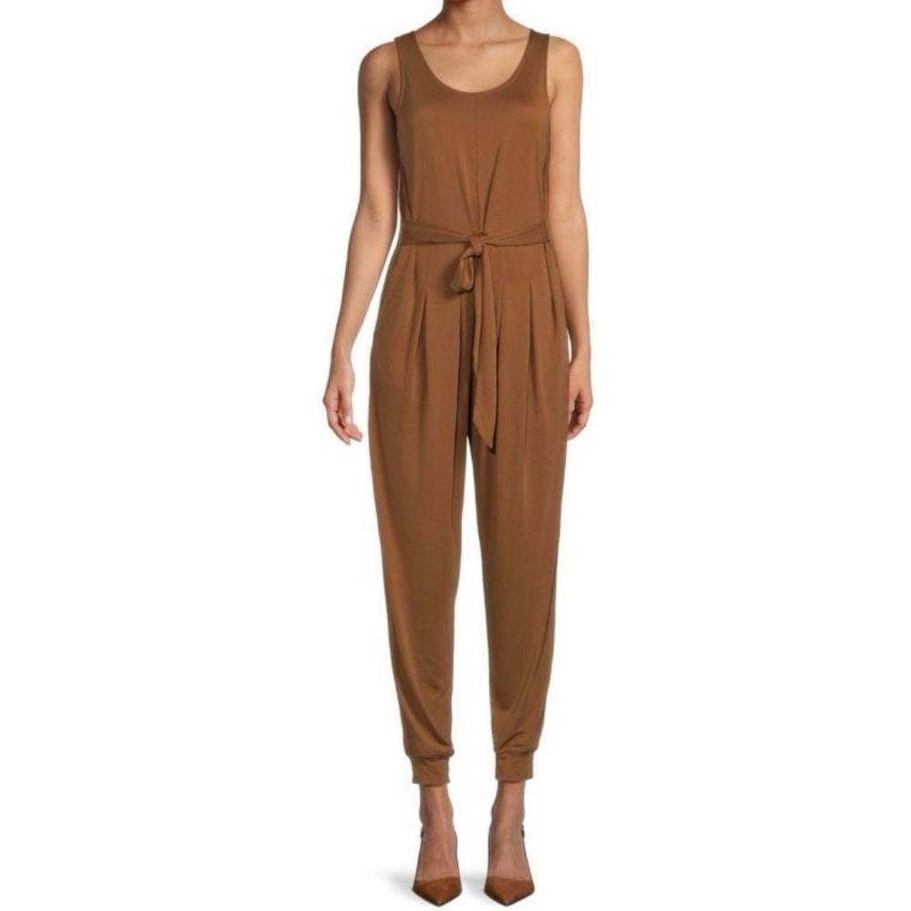 New Area Stars Sleeveless Belted Waist Jogger Jumpsuit Cisco Dark Tan Size XS